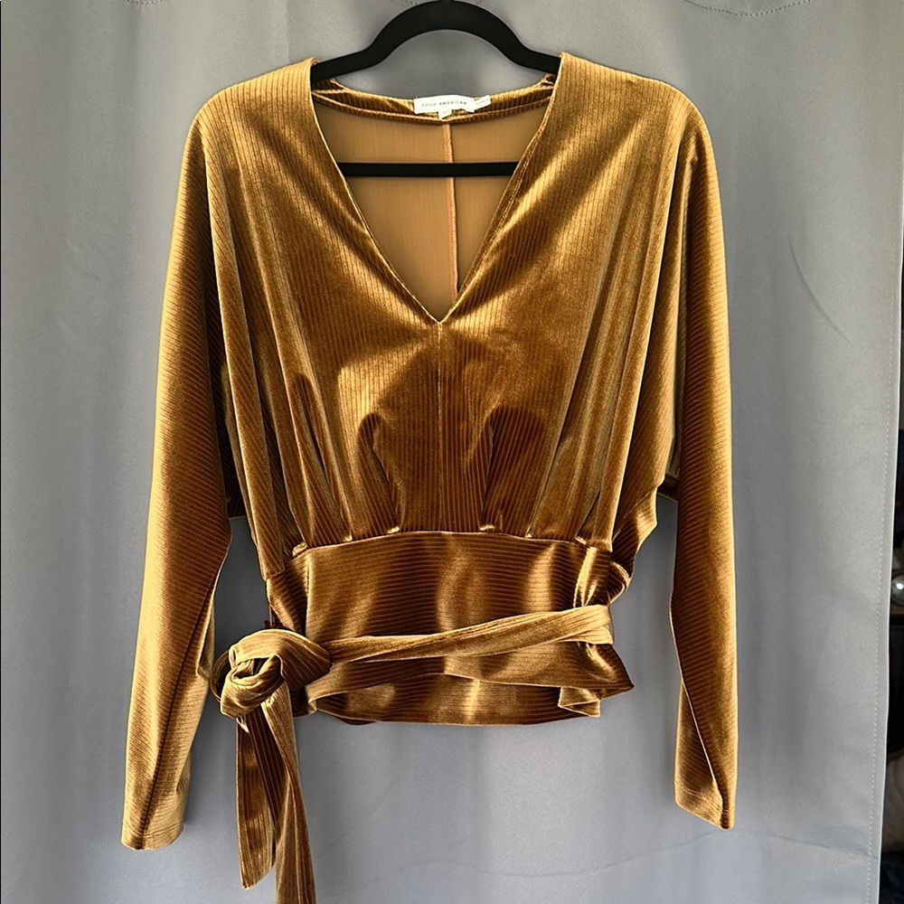 Good American Gold Tie Front Dolman Blouse Size 1 (small)